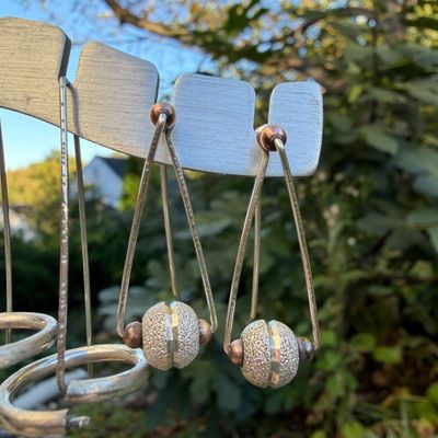 Lot 6 Pairs Mixed Metal Artisan Earrings with Labradorite, Copper & Sculptural Designs Jewelry