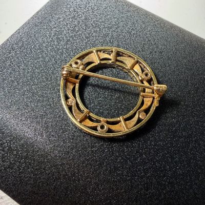 Krementz Antique Edwardian 14K Gold, Blue Enamel, Seed Pearl Brooch