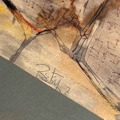 Large Signed “Leaf From The Notebook of Hammurabi” Mixed Media Abstract Artwork