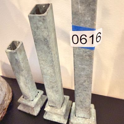 Set of 3 Metal Candle Holders, Rustic Patina Finish, Minimalist Industrial Decor