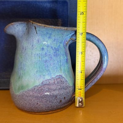 Studio Pottery Collection of Blue Glazed Bowls, Plates, and Pitcher, Signed Handmade Ceramics