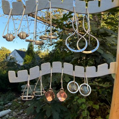 Lot 6 Pairs Mixed Metal Artisan Earrings with Labradorite, Copper & Sculptural Designs Jewelry