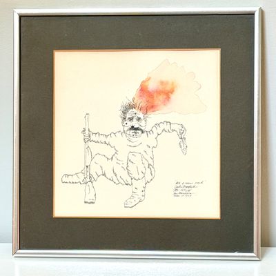 "It's a Man's Work" Signed Original Drawing by Colin/John Doerflinger, San Francisco, 1974, Framed