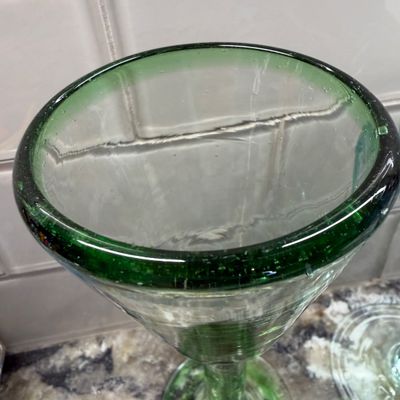 Lot of 10 Vintage Art Glass Sculptural Goblets w Green & Aqua Tones
