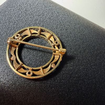Krementz Antique Edwardian 14K Gold, Blue Enamel, Seed Pearl Brooch