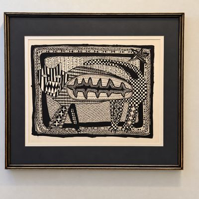 P. Bilk Signed Abstract Black-and-White Serigraph, 14/50, Framed Art