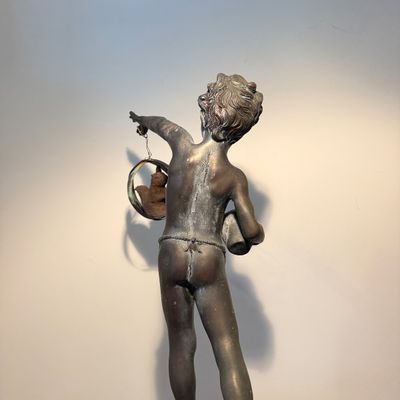 Classical Bronze-Finish Boy Sculpture on Stone Base