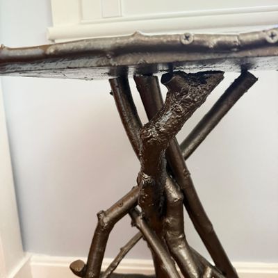 Sculptural Metal Accent Table with Branch-Inspired Base and Textured Square Top