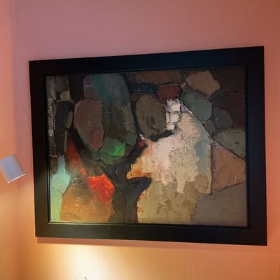 Large Signed Abstract Modernist Oil on Canvas Professionally Framed Painting Artwork