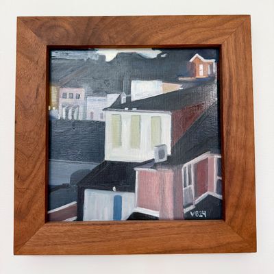 Victoria Burnett “Top of Hilltown” Oil on Slate Painting in Wood Frame Artwork