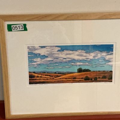 Micah Schwaberow “Cloud Dragons (Golden Hills)” Signed Limited Edition Woodblock Print Framed Matted Art
