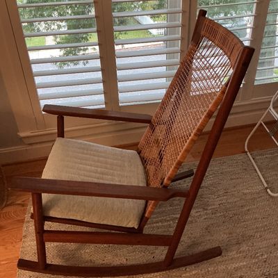 DUX Danish Modern Wooden Rocking Chair with Woven Cane Back, Made in Denmark