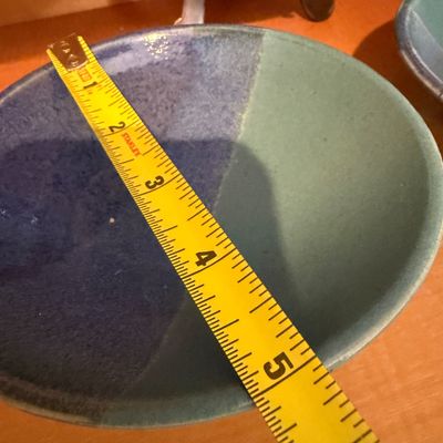 Studio Pottery Collection of Blue Glazed Bowls, Plates, and Pitcher, Signed Handmade Ceramics