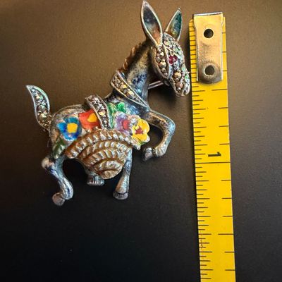 Vintage Maison Behar Sterling Silver Enamel & Marcasite Donkey Brooch