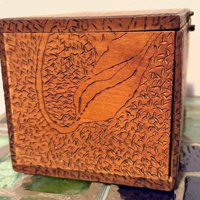 Antique Pyrographic Outfit in Carved Wood Case w Platinum-Point Tool & Glass Bottle