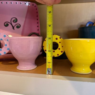 7 Pc. Lot - S. L. Martina Italy Pink Ceramic Plates + Colorful Polka Dot Handle Mugs