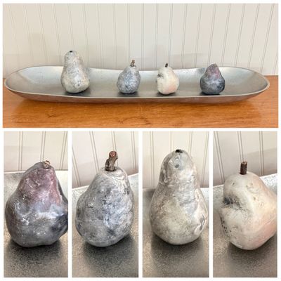 “Article” Aluminum Tray w Set of 4 Sculptural Ceramic Pears
