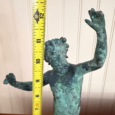 Patinated Bronze Dancing Satyr or Faun Sculpture on Base – 12-Inch Classical Figure