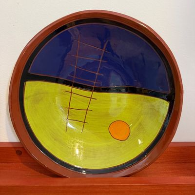 Signed Abstract Modernist Geometric Ceramic Art Plate