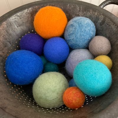 Vintage Metal & Ceramic Colanders w Artisanal Felt Accessories