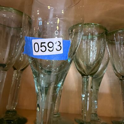 Lot of 10 Vintage Art Glass Sculptural Goblets w Green & Aqua Tones