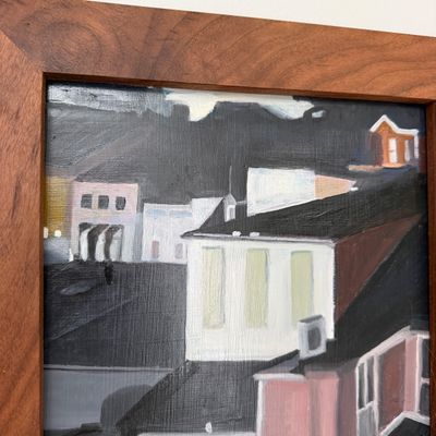 Victoria Burnett “Top of Hilltown” Oil on Slate Painting in Wood Frame Artwork
