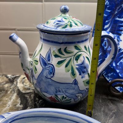 Lot Decorative Ceramic Pottery - Villeroy & Boch, Alsace Teapot, Hand-Painted Plates, Pitchers