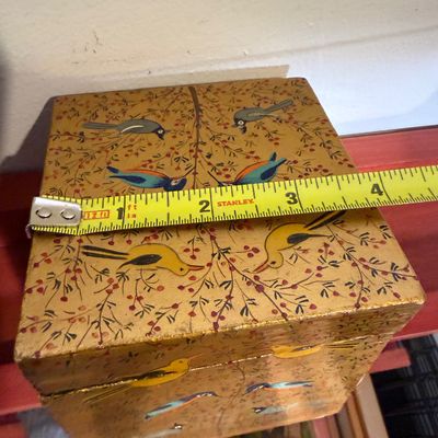 Folk Art Collection –Julia Stankova “A Bird Bizarre” Painted Wood Reliefs, Bird-Decorated Wooden Box, Two Wood Bird Sculptures & Clay...