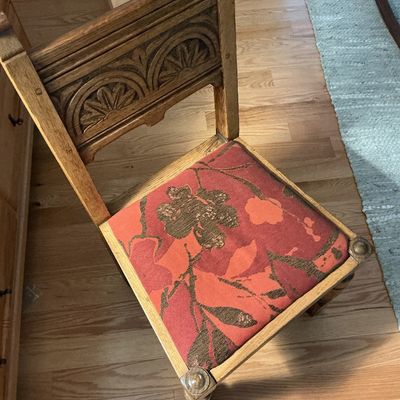 Carved Wooden Accent Chair w Upholstered Seat & Decorative Backrest