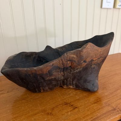 Rustic Carved Natural Wood Sculptural Bowl – Organic Primitive Style