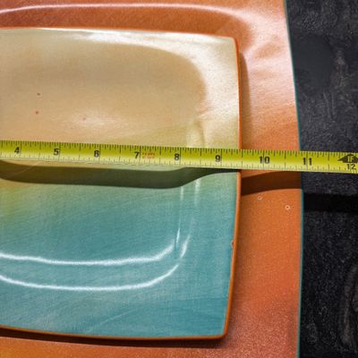 Collection of Colorful Decorative Ceramic Pottery, Serving Plates, Bowls, Teapot, and Mugs