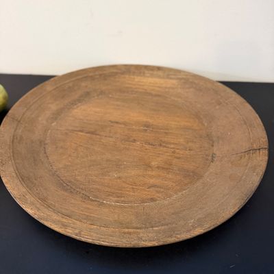 Rustic Wooden Serving Plate w Decorative Pears, Farmhouse Centerpiece