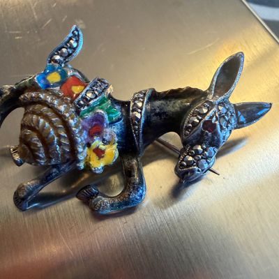 Vintage Maison Behar Sterling Silver Enamel & Marcasite Donkey Brooch