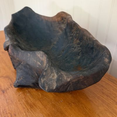Rustic Carved Natural Wood Sculptural Bowl – Organic Primitive Style