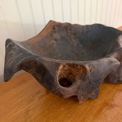 Rustic Carved Natural Wood Sculptural Bowl – Organic Primitive Style