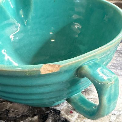 Vintage Kitchenware Lot – French Le Parfait Glass Jars, Enamel Flour Sifter, Turquoise Stoneware Bowl & Baking Tools