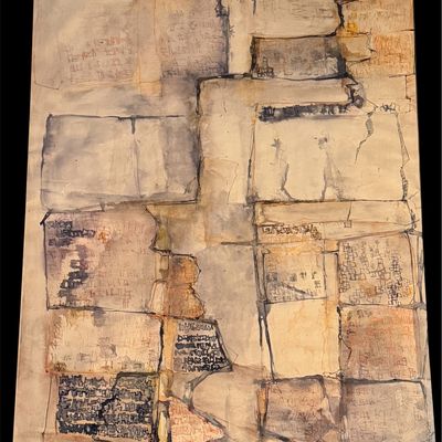 Large Signed “Leaf From The Notebook of Hammurabi” Mixed Media Abstract Artwork