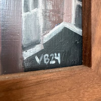 Victoria Burnett “Top of Hilltown” Oil on Slate Painting in Wood Frame Artwork