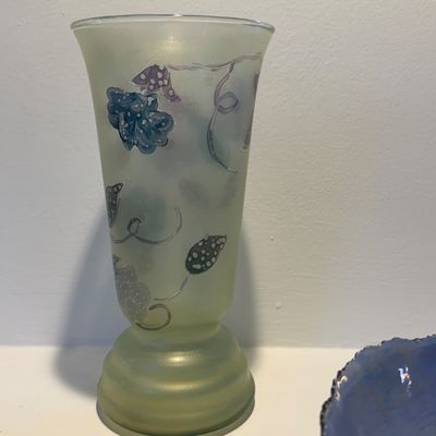 Signed Studio Art Pottery Bowl & Hand-Painted Floral Art Glass Vase, Unique Artisan Pieces