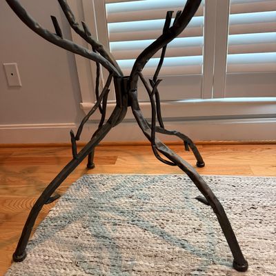Nature-Inspired Branch & Bird Metal Base Glass-Top Table