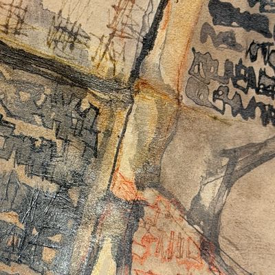 Large Signed “Leaf From The Notebook of Hammurabi” Mixed Media Abstract Artwork