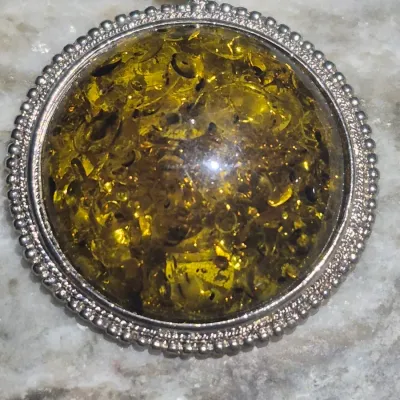 Vintage Amber Pendant on chip necklace & matching Earrings