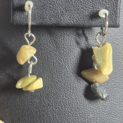 Vintage Amber Pendant on chip necklace & matching Earrings