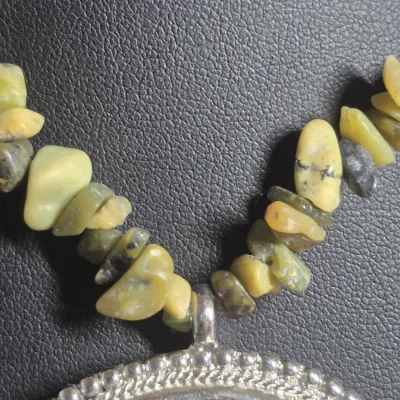 Vintage Amber Pendant on chip necklace & matching Earrings