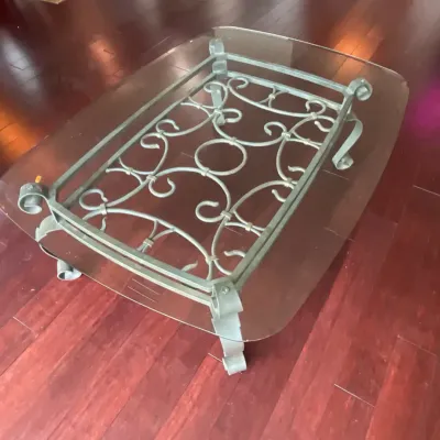 Glass-Top Wrought Iron Coffee Table