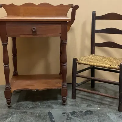Antique Side Table & Ladderback Chair