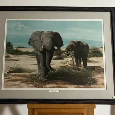 Charles Frace “Elephants At Kilimanjaro” Signed Painting, Oversized Original
