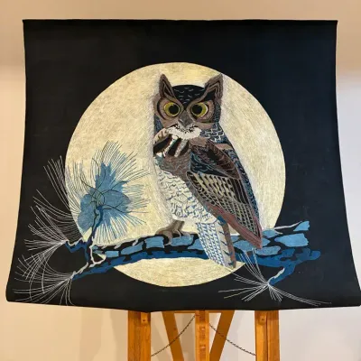Vintage Owl Oil Painting 