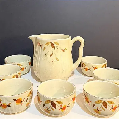 Hall’s Superior Quality Kitchenware Beverage Set In “Autumn Leaf” Pattern