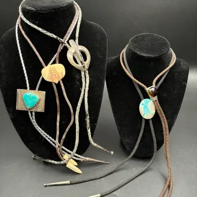 Vintage Bolo Ties Featuring a Scrimshaw Bolo Tie 